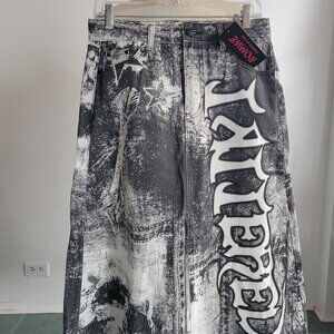 NWT -Y2K Denim Vintage Grunge Tattered Streetwear Skirt (Size 8/10)